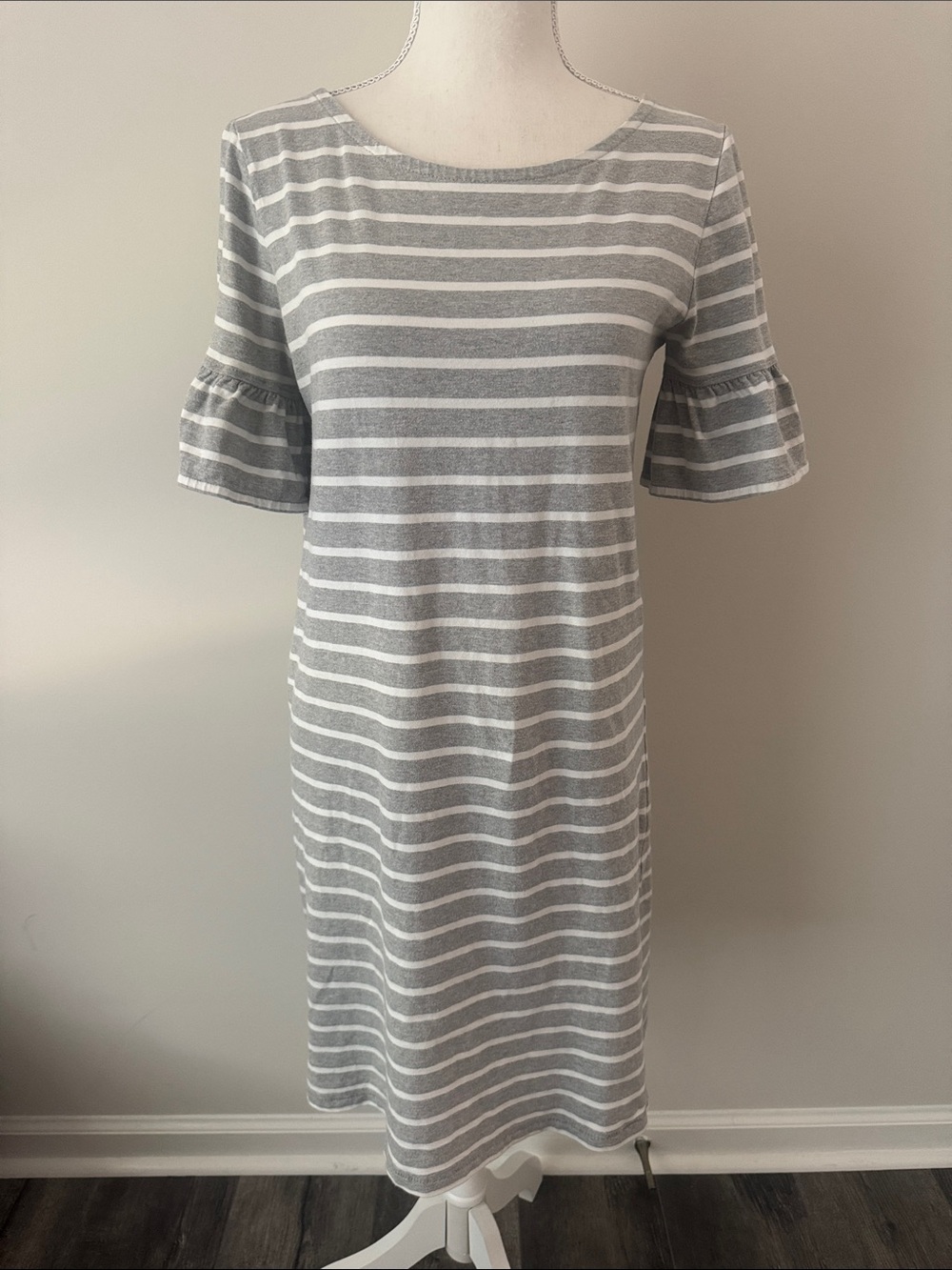 J.Crew Factory Striped Ruffle-Sleeve Cotton T-shirt Dress Size Small